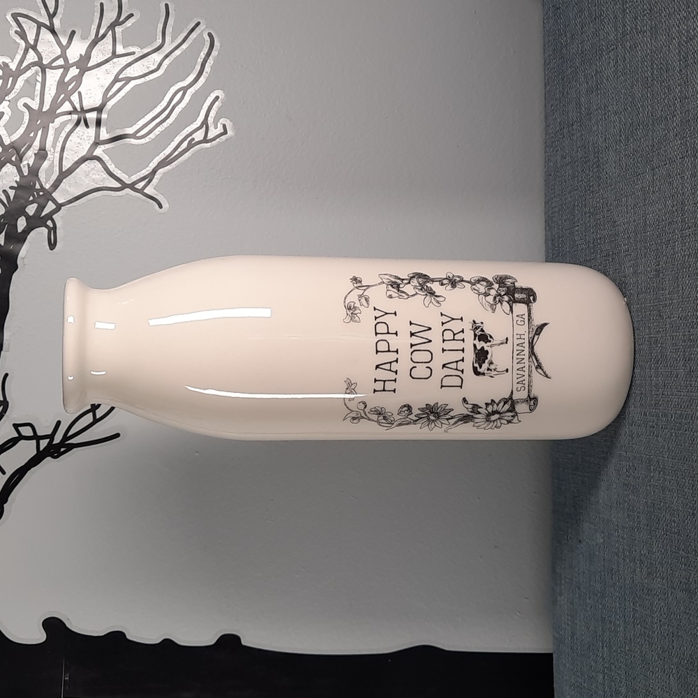 Ceramic Milk Bottle Shaped Flower Vase Happy Cow Dairy Savanah GA Urban Farm